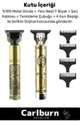 Premium Çelik Kasa Profesyonel Şarjlı Saç Sakal Ense Çizim Lazer Öncesi Tüm Vücut Tıraş Makinesi - 5