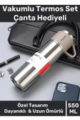 Özel Üretim Paslanmaz Çelik 3 Bardaklı Soğuk Sıcak Termos Vakumlu Termos Set Çanta Hediyeli 550 Ml - 1