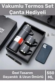 Özel Üretim Paslanmaz Çelik 3 Bardaklı Soğuk Sıcak Termos Vakumlu Termos Set Çanta Hediyeli 550 Ml - 1