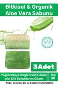 Özel %100 Doğal Koku Yüz Cilt Beyazlatıcı Organik Nemlendirici Kabak Lifli Aloe Vera Sabunu 3 Adet - 1