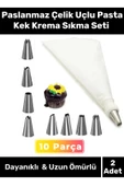 Premium Seri Paslanmaz Çelik Uçlu Pasta Kek Süsleme Torbası Krema Sıkma Seti 10 Parça - 2 Adet - 1
