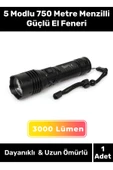 Profesyonel Üretim 750 Metre Menzilli Şarjlı Beyaz Işık 5 Modlu 3000 Lümen Güçlü El Feneri - 1