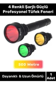 Premium 500 Metre Menzilli Beyaz Sarı Kırmızı Yeşil Aydınlatma Şarjlı Güçlü Profesyonel Tüfek Feneri - 1