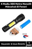 Premium Seri 4 Modlu Şarjlı Beyaz Işık Yüksek Kaliteli 300 Metre Menzilli Mıknatıslı El Feneri - 1