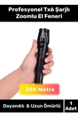 Profesyonel 300 Metre Menzilli 5 Modlu Selektörlü Kızaklı Av Kamp Ev Tx6 Şarjlı Zoomlu El Feneri - 1