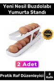 Premium Buzdolabı Plastik 2 Katlı Kullanışlı Pratik Raf Düzenleyici Yeni Nesil Yumurta Standı 2 Adet - 1