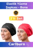 Premium Su Geçirmez Sızdırmaz Renkli Silikon Yüzücü Havuz Deniz Bone Elastik Yüzme Şapkası 2'li Set - 1