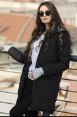 Kışlık Kapüşonlu Uzun Kadın Şişme Mont - 1