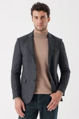 Koyu Antrasit Mono Yaka Astarlı Çift Yırtmaç 6 Drop Slim Fit Klasik Ceket 1002235132 thumbnail 1