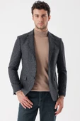 Koyu Antrasit Mono Yaka Astarlı Çift Yırtmaç 6 Drop Slim Fit Klasik Ceket 1002235132 thumbnail 4