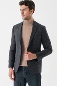 Koyu Antrasit Mono Yaka Astarlı Çift Yırtmaç 6 Drop Slim Fit Klasik Ceket 1002235132 thumbnail 3