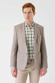 Bej Örme Mono Yaka Çift Yırtmaç Likralı 6 Drop Slim Fit Dar Kesim Klasik Ceket 1002240138 thumbnail 2