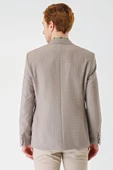 Bej Örme Mono Yaka Çift Yırtmaç Likralı 6 Drop Slim Fit Dar Kesim Klasik Ceket 1002240138 thumbnail 7