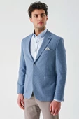 Koyu Mavi Örme Mono Yaka Çift Yırtmaç Likralı 6 Drop Slim Fit Dar Kesim Klasik Ceket 1002240138 - 7