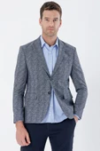 Koyu Lacivert Ekoseli Örme Kırlangıç Yaka Çift Yırtmaç 6 Drop Slim Fit Klasik Ceket 1002235110 - 4