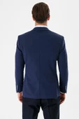 Lacivert Desenli Mono Yaka Astarlı Çift Yırtmaç 6 Drop Slim Fit Dar Kesim Klasik Ceket 1002240150 - 6