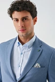 Koyu Mavi Örme Mono Yaka Çift Yırtmaç Likralı 6 Drop Slim Fit Dar Kesim Klasik Ceket 1002240138 - 8