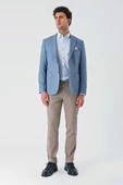 Koyu Mavi Örme Mono Yaka Çift Yırtmaç Likralı 6 Drop Slim Fit Dar Kesim Klasik Ceket 1002240138 - 6