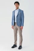 Koyu Mavi Örme Mono Yaka Çift Yırtmaç Likralı 6 Drop Slim Fit Dar Kesim Klasik Ceket 1002240138 - 4