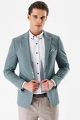 Yeşil Desenli Mono Yaka Çift Yırtmaç Likralı 6 Drop Slim Fit Dar Kesim Klasik Ceket 1002240151 - 2
