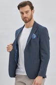 Koyu Lacivert Desenli Kırlangıç Yaka Likralı 6 Drop Slim Fit Dar Kesim Casual Ceket 1002240155 thumbnail 6