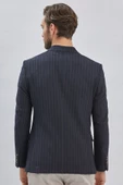 Koyu Lacivert Çizgili Desen Gofreli Kruvaze 6 Drop Slim Fit Classic Esnek Ceket 1002240159 thumbnail 9