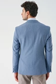 Koyu Mavi Örme Mono Yaka Çift Yırtmaç Likralı 6 Drop Slim Fit Dar Kesim Klasik Ceket 1002240138 - 2