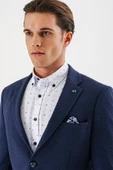 Lacivert Desenli Mono Yaka Astarlı Çift Yırtmaç 6 Drop Slim Fit Dar Kesim Klasik Ceket 1002240150 - 5