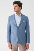 Koyu Mavi Örme Mono Yaka Çift Yırtmaç Likralı 6 Drop Slim Fit Dar Kesim Klasik Ceket 1002240138 - 5