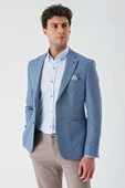 Koyu Mavi Örme Mono Yaka Çift Yırtmaç Likralı 6 Drop Slim Fit Dar Kesim Klasik Ceket 1002240138 - 3