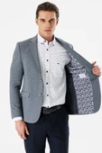 Lacivert Desenli Mono Yaka Çift Yırtmaç Likralı 6 Drop Slim Fit Dar Kesim Klasik Ceket 1002240151 - 3