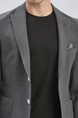 Koyu Antrasit Desenli Kırlangıç Yaka Likralı 6 Drop Slim Fit Dar Kesim Casual Ceket 1002240155 thumbnail 7
