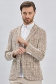 Koyu Camel Mono Yaka Ekose Desen 2 Düğmeli 6 Drop Slim Fit Ceket 1002240158 - 4