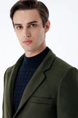 Koyu Haki Kaşe Mono Yaka Kapitoneli Astar Slim Fit Dar Kesim Klasik Kaban 1008235171 - 6