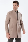 Taş Rengi Kaşe Mono Yaka Kapitoneli Astar Slim Fit Dar Kesim Klasik Kaban 1008235171 - 5