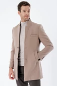 Taş Rengi Kaşe Mono Yaka Kapitoneli Astar Slim Fit Dar Kesim Klasik Kaban 1008235171 - 3