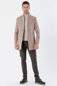 Taş Rengi Kaşe Mono Yaka Kapitoneli Astar Slim Fit Dar Kesim Klasik Kaban 1008235171 - 6