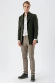 Koyu Haki Kaşe Mono Yaka Kapitoneli Astar Slim Fit Dar Kesim Klasik Kaban 1008235167 - 7