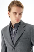 Koyu Antrasit Kaşe Mono Yaka Kapitoneli Astar Slim Fit Dar Kesim Klasik Kaban 1008235167 - 5