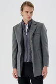 Koyu Antrasit Kaşe Mono Yaka Kapitoneli Astar Slim Fit Dar Kesim Klasik Kaban 1008235167 - 2