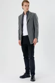 Koyu Antrasit Kaşe Mono Yaka Kapitoneli Astar Slim Fit Dar Kesim Klasik Kaban 1008235167 - 4