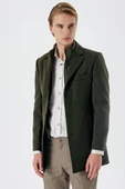 Koyu Haki Kaşe Mono Yaka Kapitoneli Astar Slim Fit Dar Kesim Klasik Kaban 1008235167 - 3