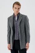 Koyu Antrasit Kaşe Mono Yaka Kapitoneli Astar Slim Fit Dar Kesim Klasik Kaban 1008235167 - 3