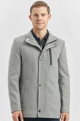 Gri Kaşe Dik Yaka Kapitoneli Astar Slim Fit Dar Kesim Klasik Kaban 1008245150 - 4