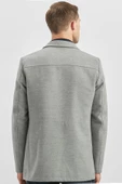 Gri Kaşe Dik Yaka Kapitoneli Astar Slim Fit Dar Kesim Klasik Kaban 1008245150 - 6