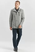 Gri Kaşe Dik Yaka Kapitoneli Astar Slim Fit Dar Kesim Klasik Kaban 1008245150 - 2