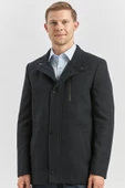 Koyu Lacivert Kaşe Dik Yaka Kapitoneli Astar Slim Fit Dar Kesim Klasik Kaban 1008245150 - 1