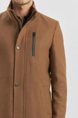 Taba Kaşe Dik Yaka Kapitoneli Astar Slim Fit Dar Kesim Klasik Kaban 1008245150 - 6