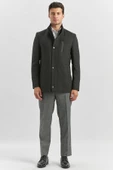 Koyu Antrasit Kaşe Dik Yaka Kapitoneli Astar Slim Fit Dar Kesim Klasik Kaban 1008245150 - 4