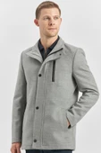 Gri Kaşe Dik Yaka Kapitoneli Astar Slim Fit Dar Kesim Klasik Kaban 1008245150 - 3